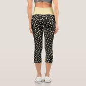 Champagnerherz über schwarz geprägtes Leaf-Muster Capri Leggings (Rückseite)