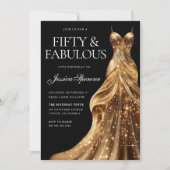 Champagnerkleid Black Fabulous 50. Geburtstag Einladung (Vorderseite)