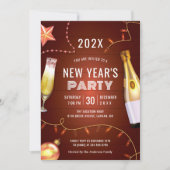 Champagnersaitenlicht Neues Jahr Party Einladung (Vorderseite)