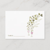 Champagnerschrei pinkfarben und schicke Goldherzen Platzkarte (Vorderseite)