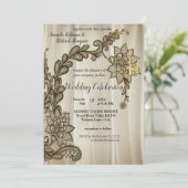 Champagnerseide mit goldener Spitze Einladung (Stehend Vorderseite)