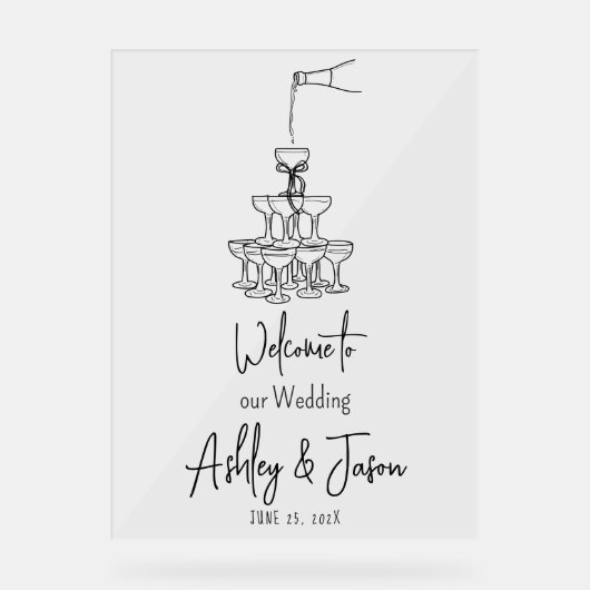 Champagnerturm Begrüßungsschild Acrylschild (Vorderseite)