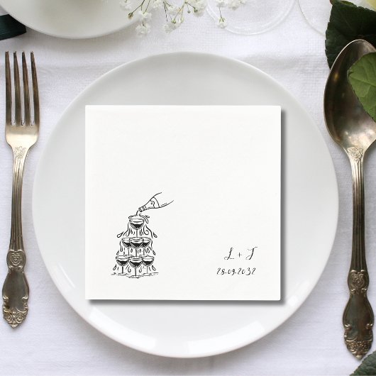 Champagnerturm Custom Monogram Wedding Cocktail Serviette