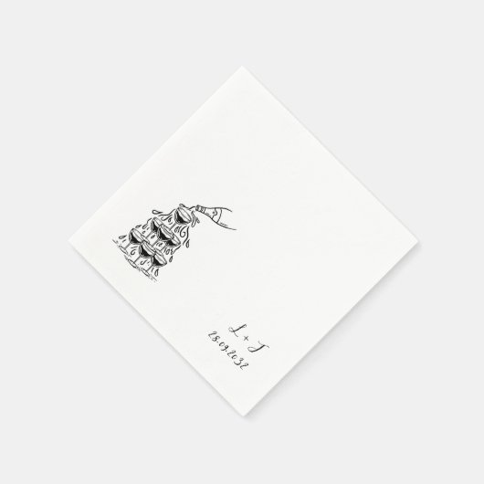 Champagnerturm Custom Monogram Wedding Cocktail Serviette (Ecke)