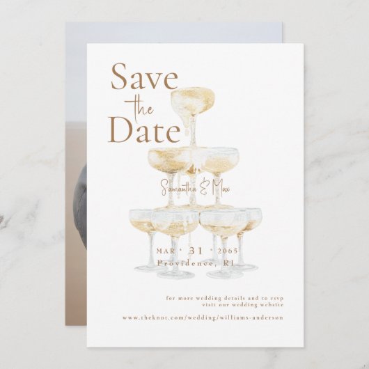 Champagnerturm Die zwei Fotos der USA Save the Dat Save The Date (Vorne/Hinten)