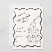 Champagnerturm Handgezeichneter Junggeselinnen-Abs Einladung (Vorderseite)