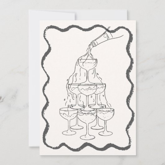Champagnerturm Handgezeichneter Junggeselinnen-Abs Einladung (Rückseite)