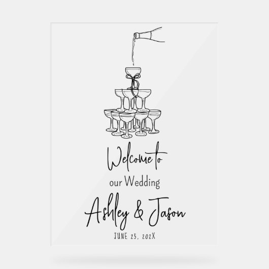 Champagnerturm Herzlich willkommen mattiertes Akry Acrylschild (Vorderseite)