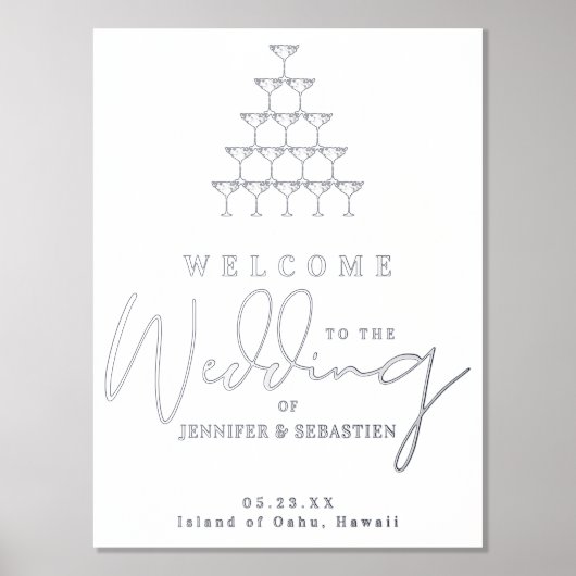 Champagnerturm Hochzeitsgäste Willkommen Silver Go Foliendrucke (Vorderseite)