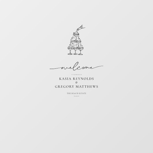 Champagnerturm | Minimalistischer Hochzeitsempfang Fensteraufkleber (Blatt)