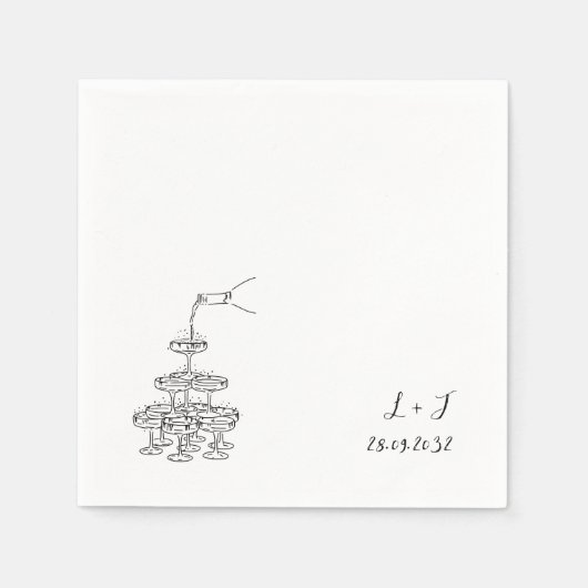 Champagnerturm Monogram Custom Wedding Cocktail Serviette (Vorderseite)