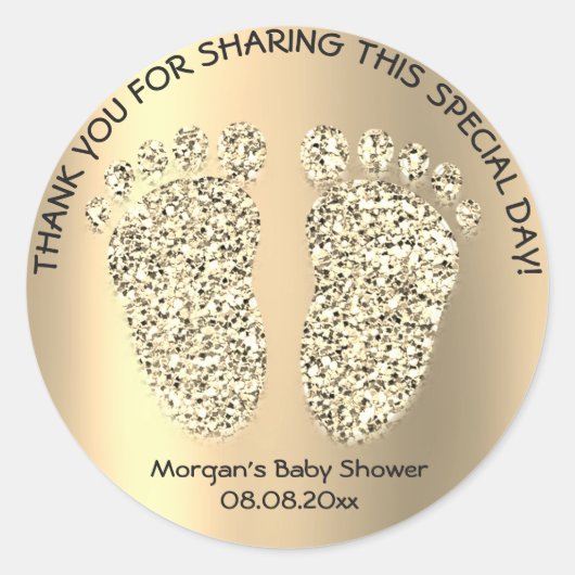 Champaig Gold Glitzer Feet Baby Shower Gefallen Vi Runder Aufkleber (Vorderseite)