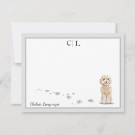 Champaign Cockapoo Dog Gray Border Monogram Name Mitteilungskarte