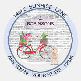 Champaign Cockapoo Moving Bicycle Neue Adresse Runder Aufkleber