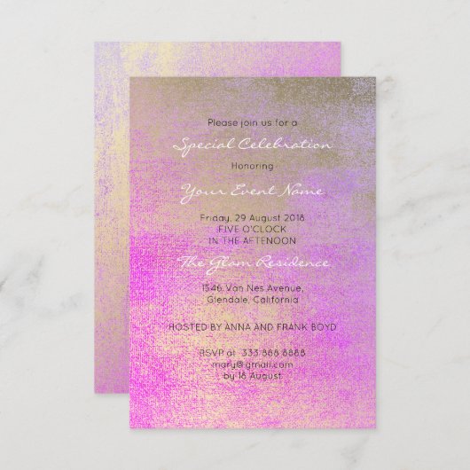 Champaign Gold Bright Rose Rosa Metallic Minimal Einladung (Vorne/Hinten)