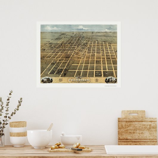Champaign, IL Panoramic Karte - 1869 Poster (Küche)