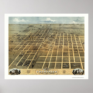 Champaign, IL Panoramic Karte - 1869 Poster