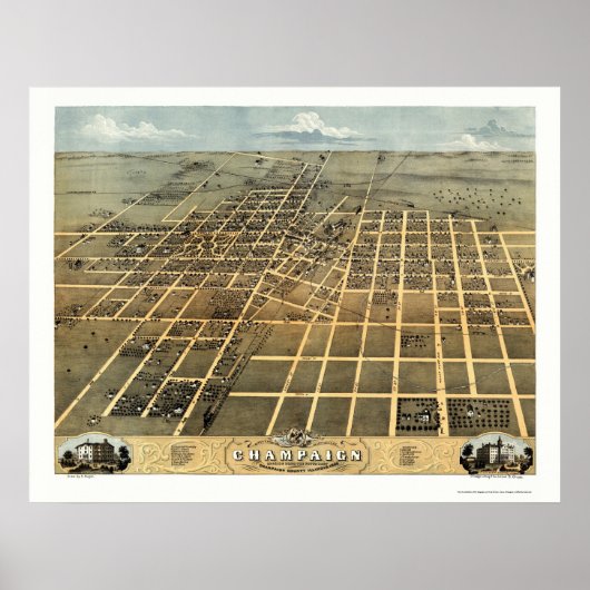 Champaign, IL Panoramic Karte - 1869 Poster (Vorne)