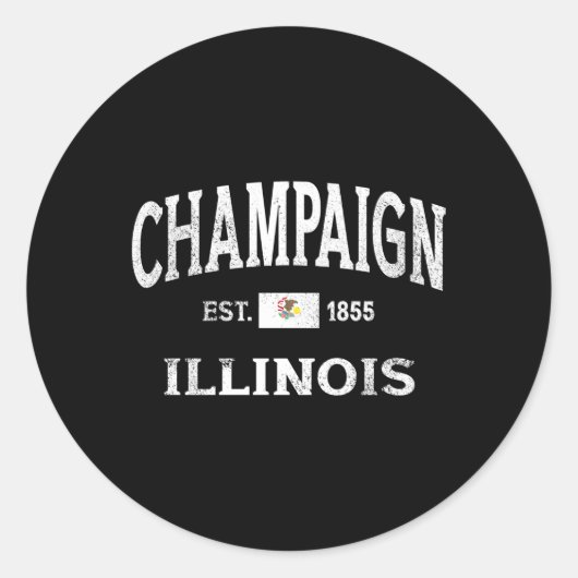 Champaign Illinois Il Staat Throwback Athletic Runder Aufkleber (Vorderseite)