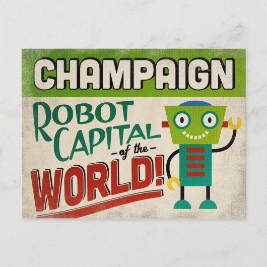 Champaign Illinois Robot - Funny Vintag Postkarte (Vorderseite)