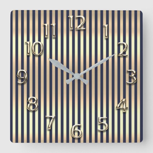 Champaigne Gold Arabic Number Blue Navy Stripes Quadratische Wanduhr (Vorderseite)