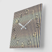 Champaigne Gold Arabic Number Blue Navy Stripes Quadratische Wanduhr (Winkel)