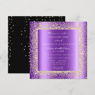 Champaigne Gold Glitter Schwarz Konfetti Lila Pfla Einladung
