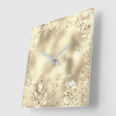 Champaigne Gold Tropical Leafs Botanisches Metalli Quadratische Wanduhr (Winkel)