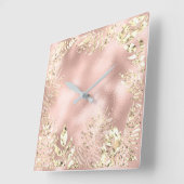 Champaigne Gold Tropische Blätter Blumenmetall Ros Quadratische Wanduhr (Winkel)
