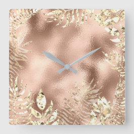 Champaigne Goldpalmblatt-Metall erröten dünn Quadratische Wanduhr