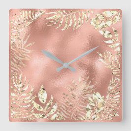Champaigne Goldtropische Blatt-Blumenmetall Quadratische Wanduhr