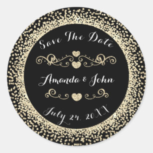 Champaigne Powder Spark Save the Date Herz Black Runder Aufkleber
