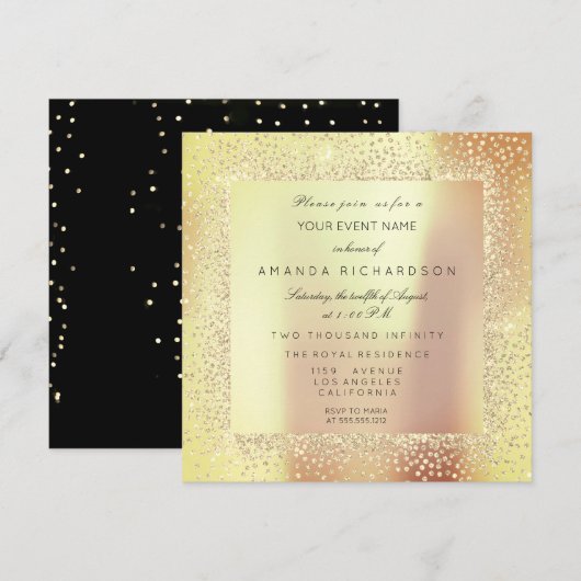 Champaigne Sepia Gold Glitzer Confetti Rose Peach Einladung (Vorne/Hinten)
