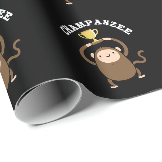 Champanzee Funny Champion Chimpanzee Pun Dark BG Geschenkpapier (Rolleneckpunkt)