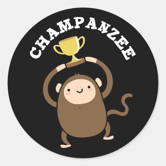 Champanzee Funny Champion Chimpanzee Pun Dark BG Runder Aufkleber (Vorderseite)