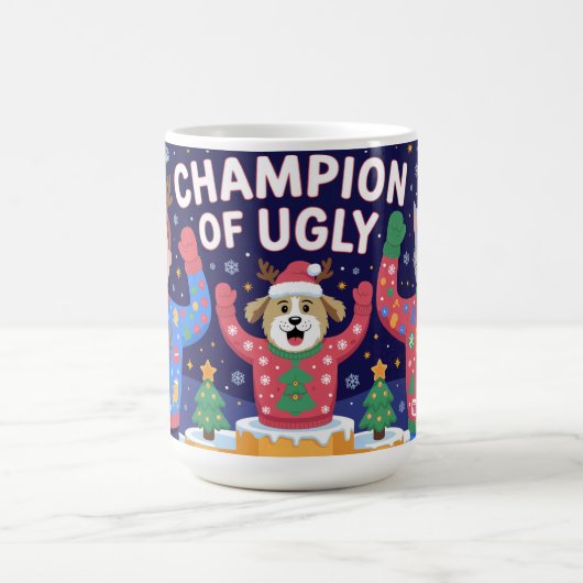 Champion des hässlichen Weihnachtspullovers Kaffeetasse (Mittel)