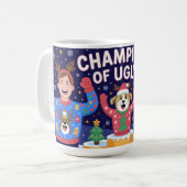 Champion des hässlichen Weihnachtspullovers Kaffeetasse (Vorderseite Links)