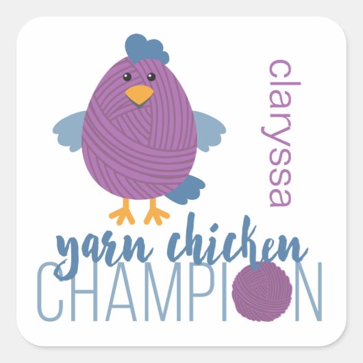 Champion für lila & Blue Yarn Quadratischer Aufkleber (Vorderseite)