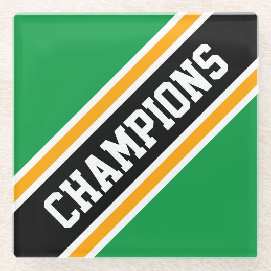 CHAMPIONEN Hellgrüne, schwarz-gelbe, schlanke Stre Glasuntersetzer (Vorderseite)