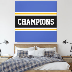 CHAMPIONS Athletic Blue Yellow Schwarz-weiß Stripe Leinwanddruck