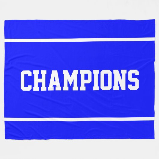 CHAMPIONS Sporty White Text Stripes On Royal Blue Fleecedecke (Vorderseite (Horizontal))