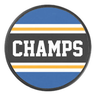 CHAMPS Fun Bold Blue Black Yellow Racing Stripes Eishockey Puck
