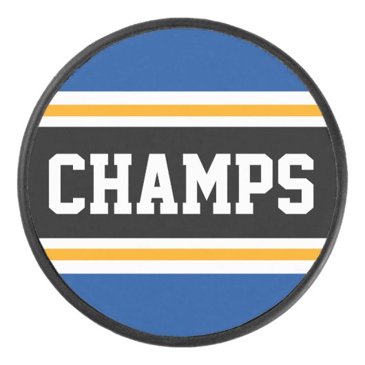 CHAMPS Fun Bold Blue Black Yellow Racing Stripes Eishockey Puck (Vorderseite)