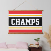 CHAMPS Fun Hellrotes, schwarz-gelbes weißes Streif Wandteppich Mit Holzrahmen (Schlafzimmer)