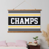 CHAMPS Graue schwarz-gelb-weiße Streifen Wandteppich Mit Holzrahmen (Schlafzimmer)