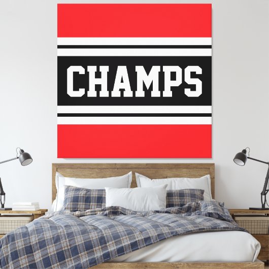 CHAMPS Hellrot Schwarz-weiße Rennstreifen Leinwanddruck (Insitu (Schlafzimmer))