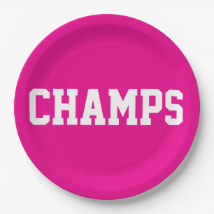 CHAMPS Lustiger Sportlicher Weißer Text Auf Knallr Pappteller