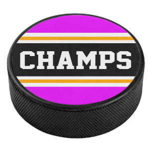CHAMPS Spaß Hellrosa, schwarz-gelb Rennstreifen Eishockey Puck