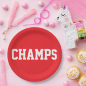 CHAMPS Spaß Sportlich Weißer Text Auf Hellrot Pappteller (Party)