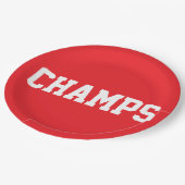 CHAMPS Spaß Sportlich Weißer Text Auf Hellrot Pappteller (Schrägansicht)